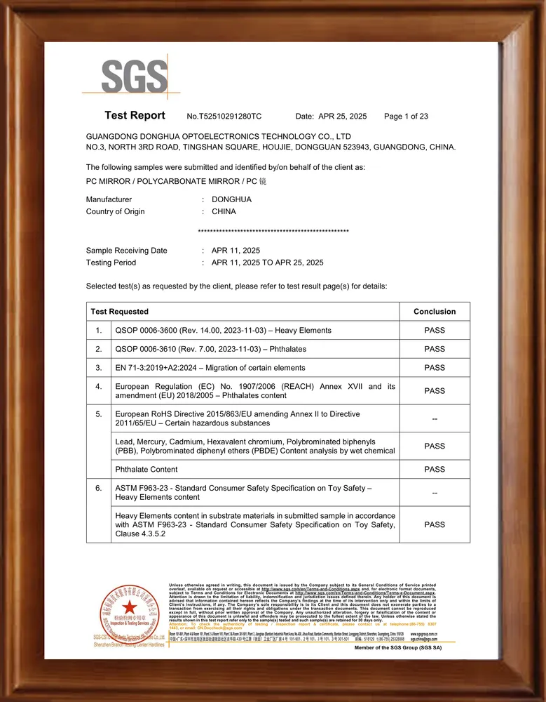 PC Mirror SGS Test Report 1