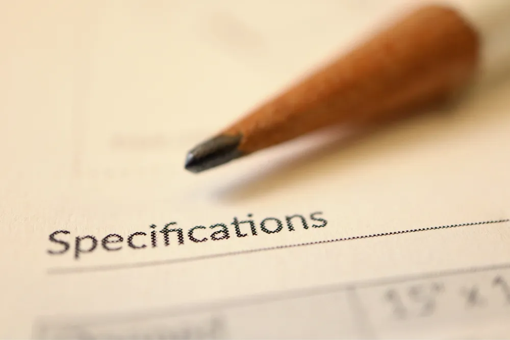 Specifications page menu image