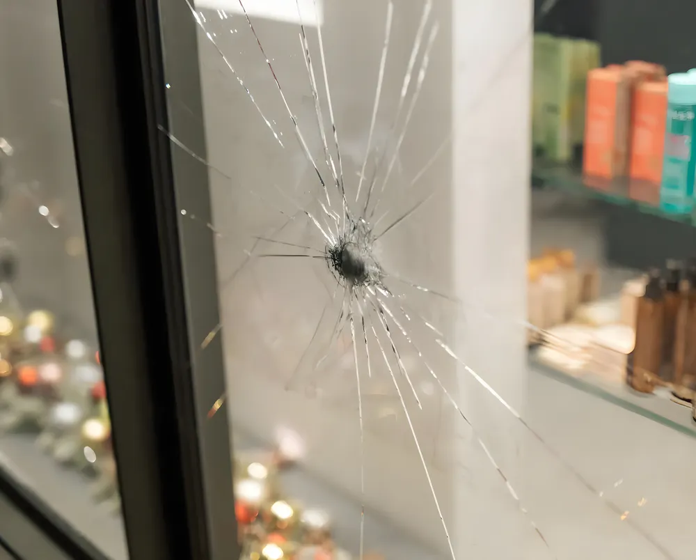 A crack appeared in the mirror from the impact