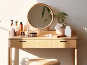 Mirror and cosmetics display on a dressing table
