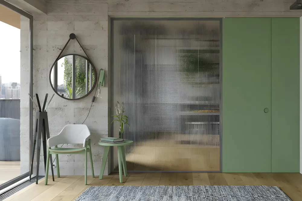 The mirror hanging in the hotel room