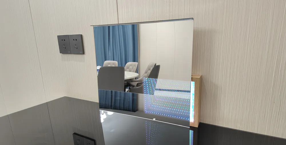 The two way mirror on the desk reflected the layout of the room