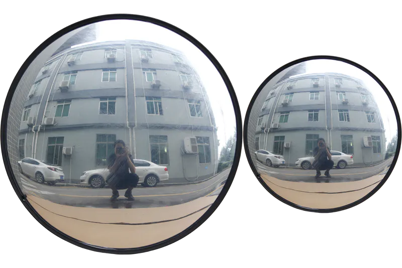 Two traffic convex mirrors of different sizes