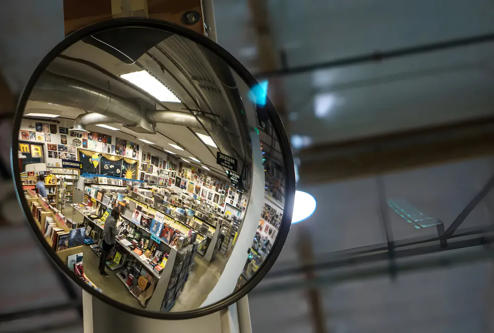 A convex mirror in a certain retail store