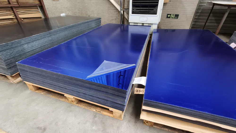 Blue large acrylic mirror sheet ready for shipment