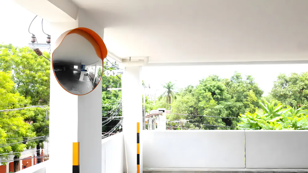 Convex mirror in the parking area