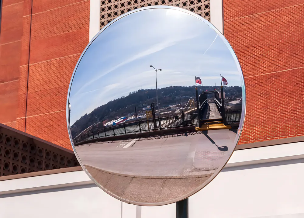 Traffic convex mirror by the dock