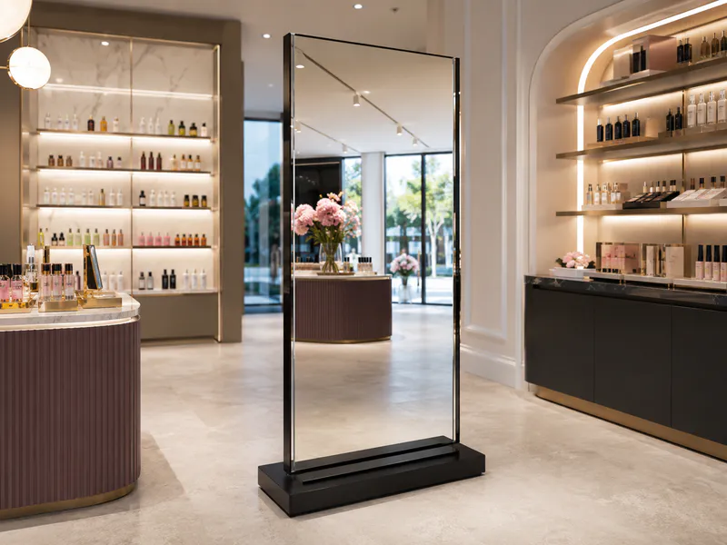 A double-sider mirror commonly found in retail stores