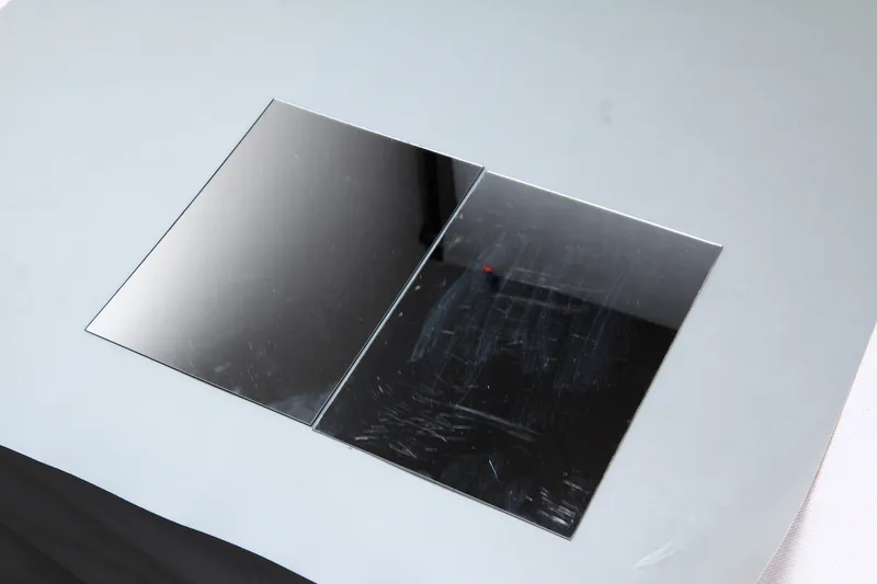 Two different scratch-resistant grades of acrylic mirrors