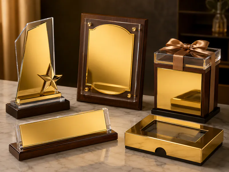 A product made from a combination of acrylic and gold acrylic mirror