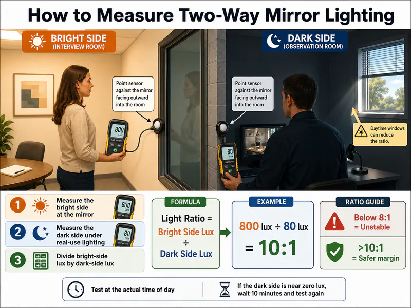 how to measure two-way mirror lighting