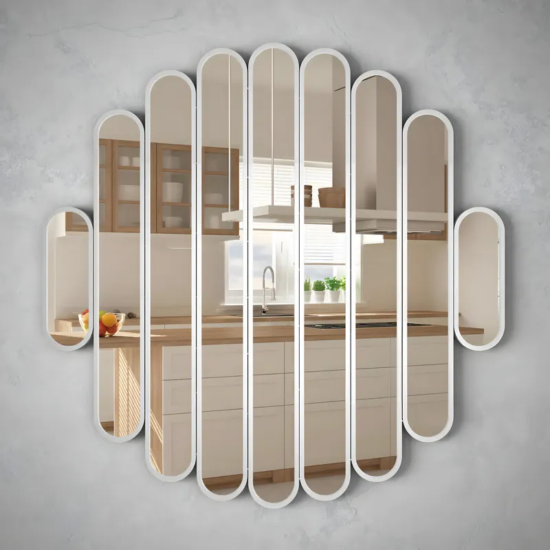 Rounded-corner rectangular wall mirror combination design