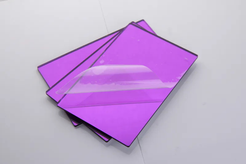 Three purple acrylic mirrors stacked together