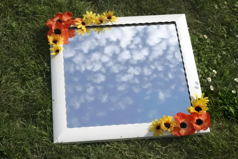Framed mirror on the grass
